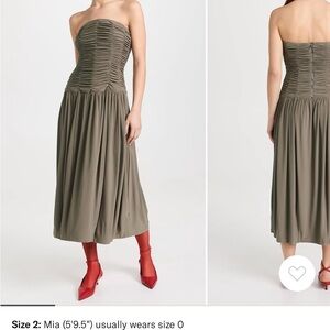 Tibi Drapey Jersey Ruched Strapless Dress